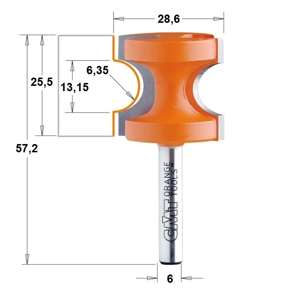 Fresa Meio Circulo Côncavo HW Ø28,6x57,2mm - marca CMT - Cód. 754.004.11